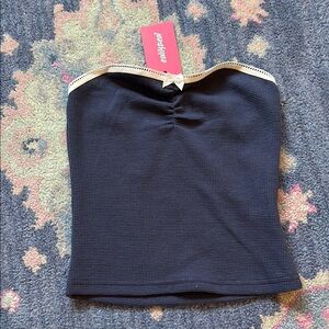 Edikted XS Navy Blue Strapless Top with White Trim